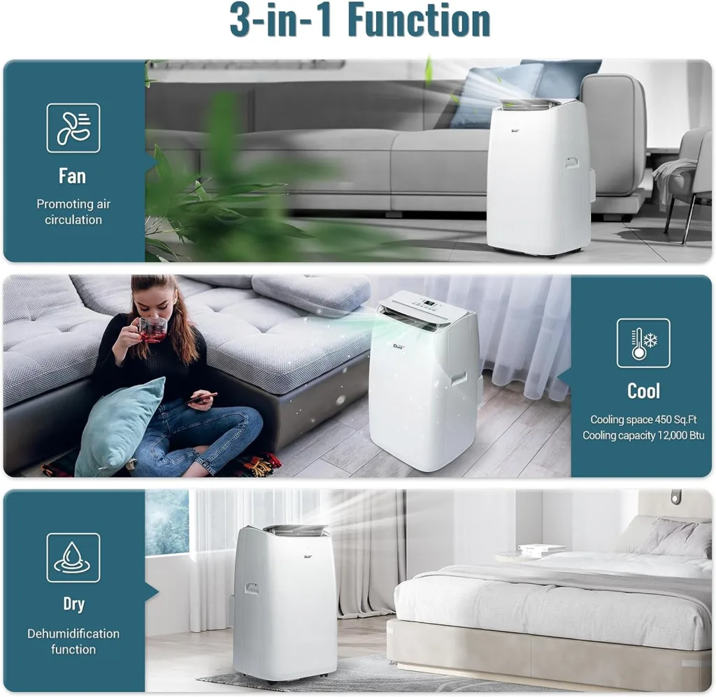 DuraComfort Portable Air Conditioner, 12000 BTU(Ashrae) /8150 BTU (SACC) Smart AC Unit, Built-in Dehumidifier and Fan Modes, Mobile App, Cools up to 450 Sq. Ft, White,WIFI