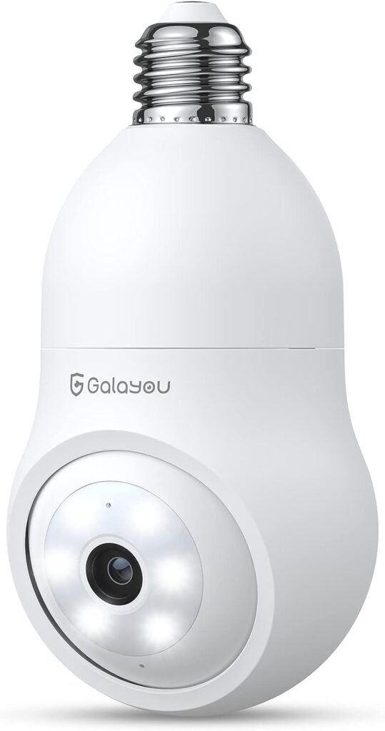 GALAYOU 360 Light Bulb Security Camera - Light Socket Wireless Camera for Home Security Recording IndoorOutdoor, WiFi Lightbulb Video Surveillance with 2K Resolution, Motion Tracking,Works with Alexa