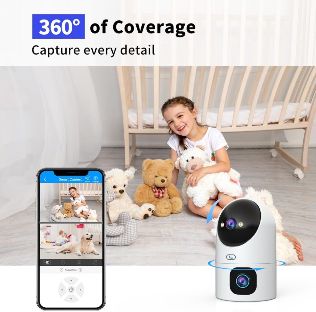 JOOAN 5G/2.4G Dual Lens Security Camera,2Kx2 Pan Tilt Zoom WiFi Camera,Indoor Camera for Baby/Pet/Home,One Touch Call,Color Night Vision,CloudSD Card Storage,2-Way Audio,Smart Motion Detection