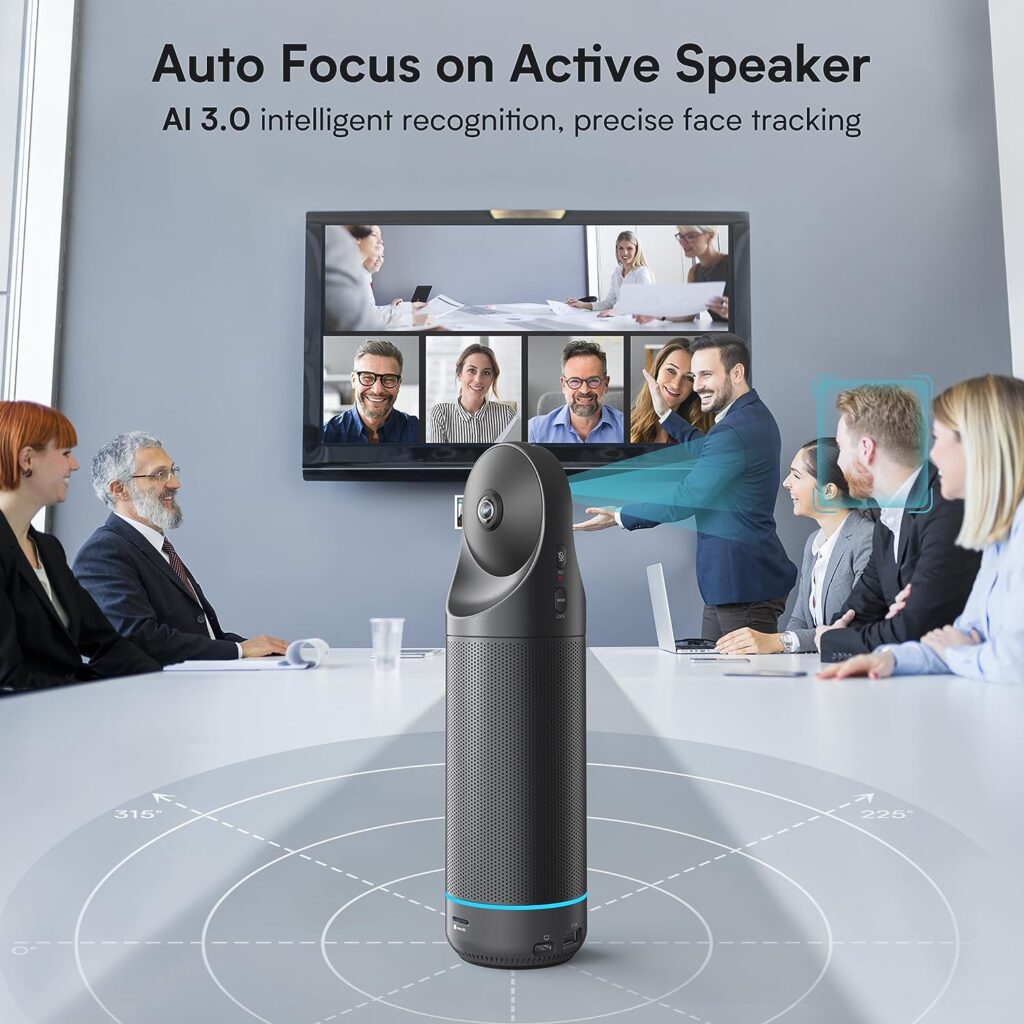 KanDao Meeting Pro(Next Gen) All-in-One Video Conference Room Camera System - 360 Degree Automatic Speaker Focus  Smart Zooming Video Call Conference Camera with Mics and Speaker, Plug  Play