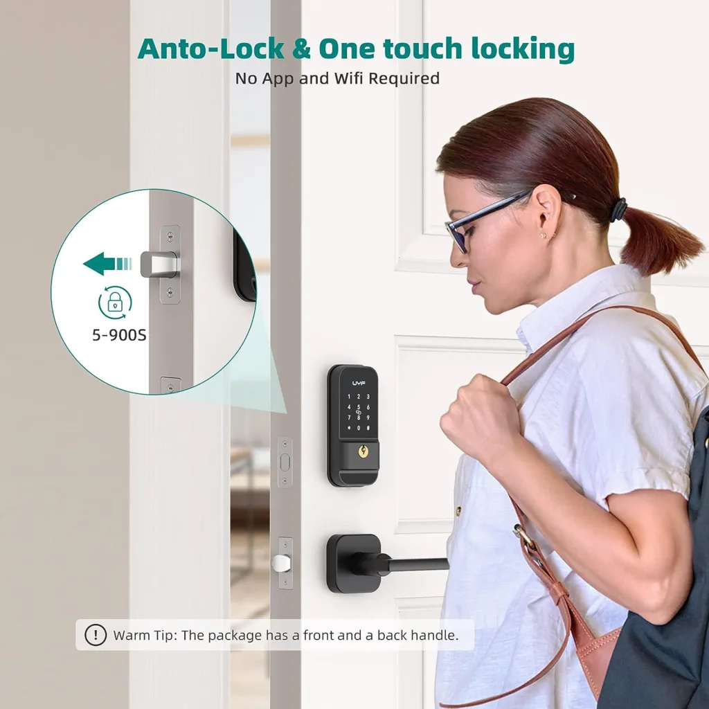 Keyless Entry Door Lock with Handle, UYF Electronic Keypad Deadbolt Lock with Levers, Front Door Lock Set, Auto Lock, Smart Digital Touchscreen with Fobs Code Key, Easy Installation