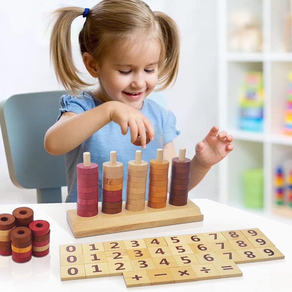 Montessori Toys for Toddlers, Wooden Math Number Blocks Counting and Manipulative Toys, Basic Math Game Preschool Learning Educational Materials for Toddlers Kids 2 3 4 5 Years