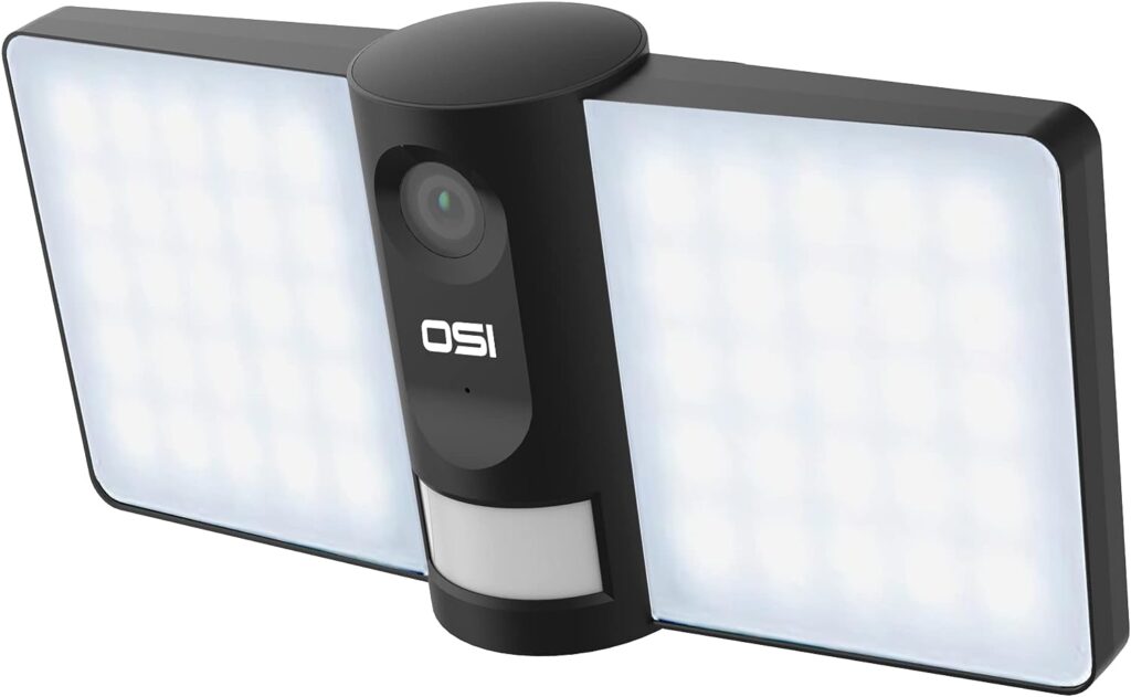 OSI Black Wi-Fi Wireless Smart Floodlight Security Camera, Human Detection,2-Way Audio, Motion Sensor Alarm,Audio Video Recording,Compatible with Alexa  Google,32GB SD Card Included  Cloud Storage
