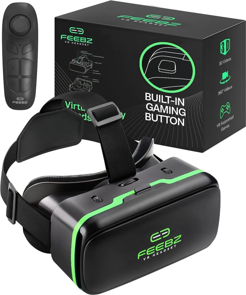 Virtual Reality Headset for Kids - for Android | Includes Built-in Button + Remote Controller for Android | VR Goggles Set for Phones 4.5-6.5 - Green