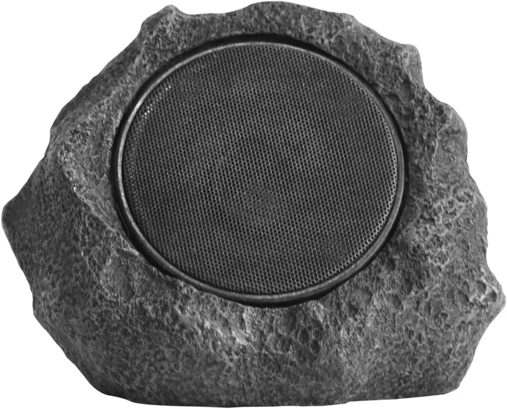Deck Impressions Solar 3.5 7 in. 5-Watt Outdoor Wireless Charcoal Rock Speaker with Bluetooth Technology, Link up to 2pcs