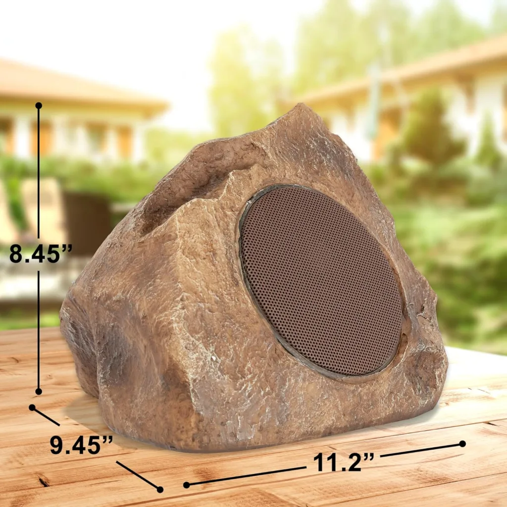 Homewell Outdoor Rock Speaker Solar-Powered Wireless Bluetooth 5.0 Portable Speaker Weatherproof for Patio, Pool, Deck, Yard, Garden and Home (1-Pack, Brown)