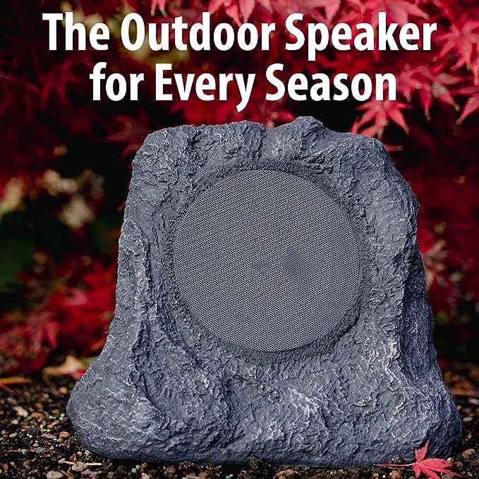 Innovative Technology Outdoor Rock Speaker Pair - Wireless Bluetooth, Suitable for Garden, Patio, Waterproof, Suitable for All Seasons, Solar Powered, Rechargeable Battery, Music Streaming - Charcoal